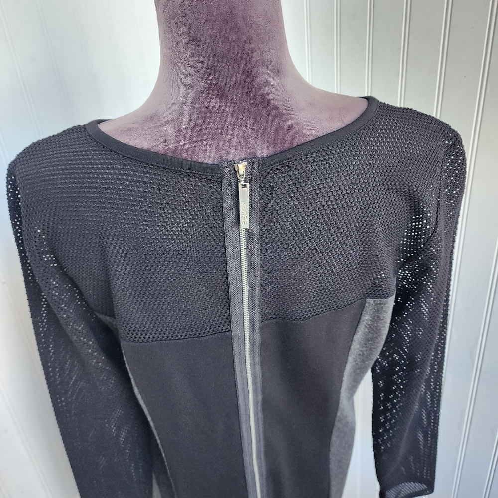 Kensie Womens Dress Classy Black Gray Mesh Front Zipper Long Sleeve Sz L - Picture 6 of 15